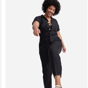 MATE The Label Organic Linen Short Sleeve Jumpsuit Black XS